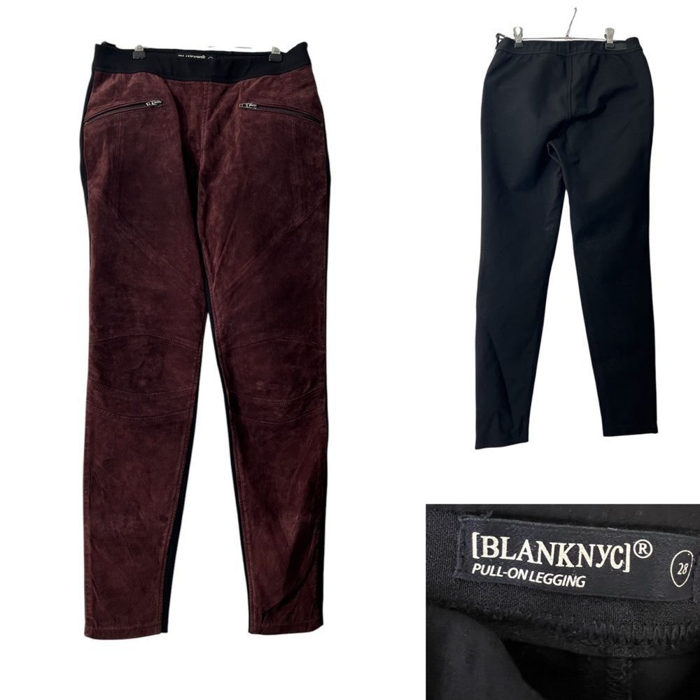 Blank NYC Leggings Burgundy/Black Suede-Front 28 Moto Skinny Ponte Back‎ office